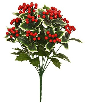 FloristryWarehouse 14 tiges de houx en soie synthétique 50 cm, fausse plante, plante artificielle