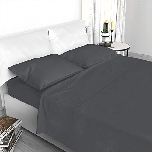 LARA MORADA Set Completo Letto Lenzuola Made in Italy in microfibra Tinta Unita Jacquard Singolo 1p grigio topo