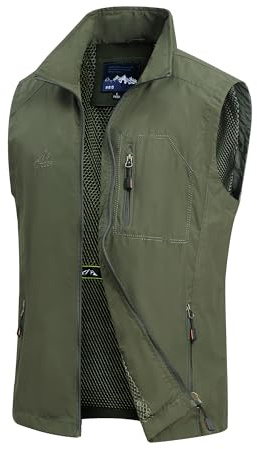 MeiLayM Chaleco de Pesca con Múltiples Bolsillos para Hombre Aire Libre Viajes Deportes Chalecos Casual Respirable chaqueta Fotografia Al Aire Libre Secado Rápido Chaleco