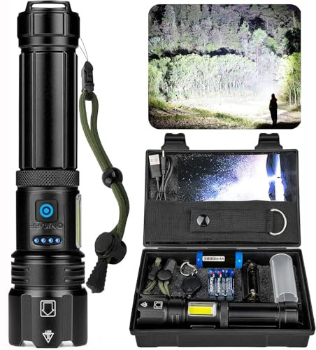 Torcia Led Potente Professionale, Torcia Led Ricaricabile 100000 Lumen, Torce Led Alta Potenza Pila Ricaricabile, Torcia Tattica, Torcia Militare Professionale, Impermeabile Torcia portatile