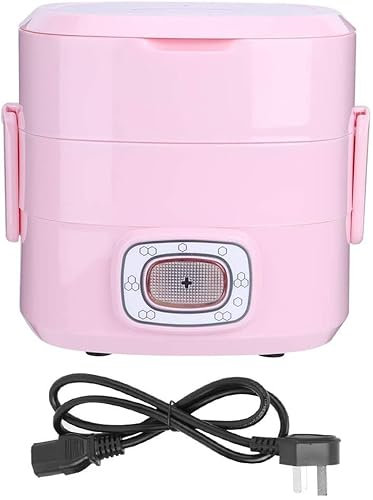 SilteD Mini Olla Arrocera Fiambrera Eléctrica con Operación con Un Botón para Cocinar Gachas De Sopa De Fideos De Arroz Y Huevos Al Vapor, Mantenga Los Alimentos Hidratados, 1.5L,Rosado