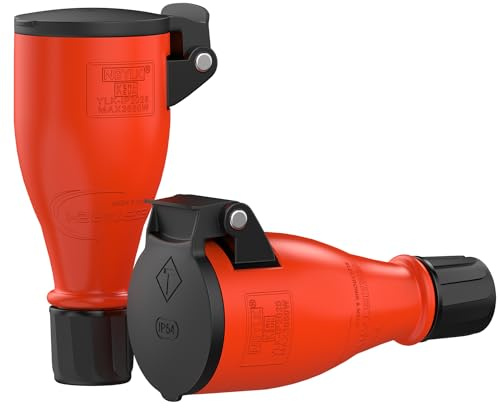RedStar24 Prise Femelle 220V IP54 | Robuste en Caoutchouc & Plastique | Couvercle à ressort automatique, Parfait pour l’Extérieur | Prise Électrique à 3 Broches | Set de 2 Fiches Femelle Schuko