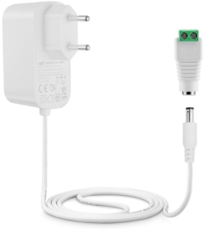 Lonnky 12V 2A Nätaggregat AC 100-240V Adapter för WLAN-routrar, LED-lister, CCTV-kameror med 5,5 x 2,1 mm DC-holkontakt, Vitt