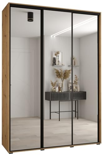 Kleiderschrank mit Spiegel Davos 2 Garderobenschrank - Schrank Schlafzimmer - Mehrzweckschrank 2 Schiebetüren - Regalen - Flur Möbel - Kleiderstange Schrank - Allzweckschrank - closet - Gaderobe
