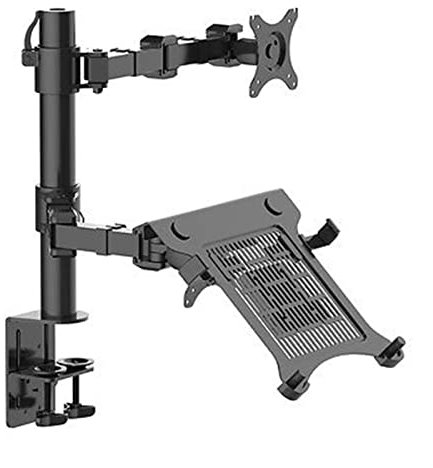 Soporte de escritorio para monitor Soporte for computadora portátil y monitor de doble brazo, brazos ajustables en altura con movimiento completo, soporte for computadora portátil de 11 a 15,6 y moni