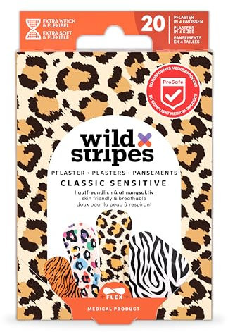 Wild Stripes Set di Cerotti Classic Sensitive Animal - Delicati sulla Pelle e Traspiranti, Ipoallergenici, Resistenti all'Acqua, Protezione 24 Ore - 20 Unità