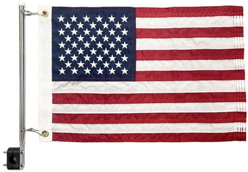 SYII American Boat Flag Pole Kits, Outdoor Embroiderers American Flag 12x18 Inch and Boat Flagpole, Boat Yacht Marine Stainless Flag Pole