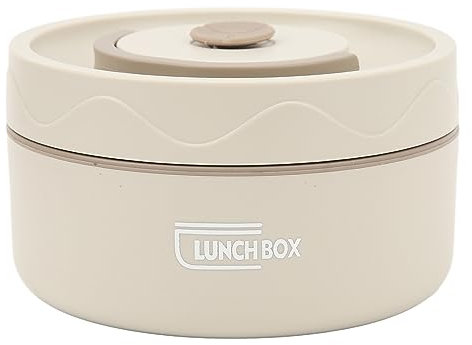 Cibo Thermo, 420ml Contenitore Termico per Alimenti Caldi Contenitori per il Pranzo Isolato Sigillati in Acciaio Inox Rotonda con Maniglia, Collo Largo, per Cibi Caldi e Freddi (Microonde-Beige)