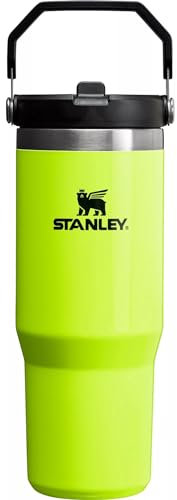 STANLEY IceFlow - Vaso con popote abatible de acero inoxidable (amarillo neón, 30 onzas)