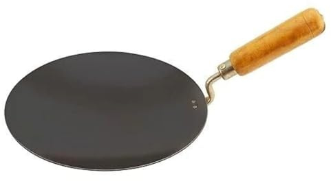 SDMAX Iron Tawa with Wire Wooden Handle, Non-Stick Coating, Roti, Chapati, Paratha Tawa, Heavy Duty, Easy to Clean, Iron Surface, Durable Construction (10 inch)