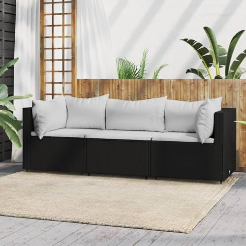 SECOLI Balkonmöbel Set für kleinen Balkon Balkon Sofa Gartensofa Rattan Sofa Balkon Lounge Klein Lounge Sofa Garden Sofa Rattan balkonmöbel Gartenlounge klein-Schwarz und Weiß-3-tlg
