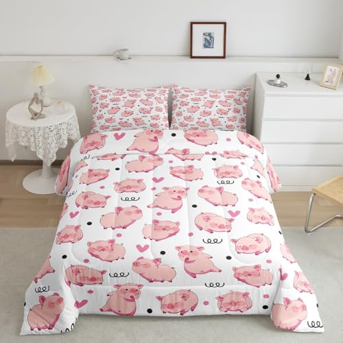 Homemissing Kids Pig Comforter Set for Girls Kawaii Pig King Size for Boys Girls Children Farmhouse Animal Quilted Duvet Sets