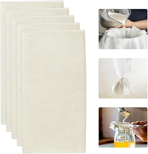 REFORUNG 5 pcs Tela Filtrante Reutilizable Paño para Hacer Queso 40 * 40cm Colador Tela Algodon Manta para Colar Queso Gasa para Colar Quesos Telas para Leche de Nuez, Yogurt, Vino, Café Frio y Té