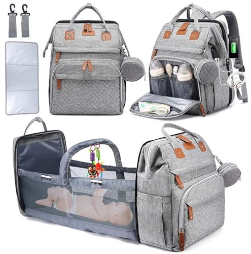 Inclusive LittleOnes Baby Diaper Bag Backpack, Bonus Changing Pad, Large Capacity, USB Port, Pacifier Case, Mosquito Net & Wipes Bag | Stylish Travel Bag for Boys, Girls, Moms & Dads | Shower Gift