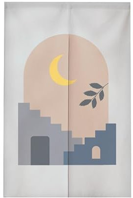 Türvorhang Mond Blatt Blau Küchenvorhänge Polyester Raumteiler Vorhang Kurz Scheibengardinen mit Teleskopstange Vorhänge Kurz Türvorhang Insektenschutz Fliegenvorhang Terrassentür 80x200cm