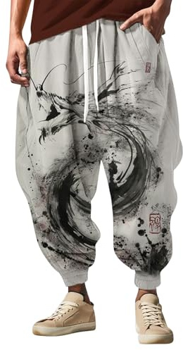 Pantalon de Jogging Cargo Harem Streetwear Hommes Sarouel Style Japonais Pantalon Pants Pantalon de Sport Jogging Hip Hop Streetwear Plage Poche élastique à la Taille Cordon de Serrage
