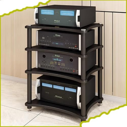 HAEKEBC Holz HiFi Racks 60cm Stereo Schrank HiFi Regal Audio Rack Verstärker Rack AV Media Stand Standlautsprecher Audio Video Komponenten Schrank(Black,85cm/33.4in)