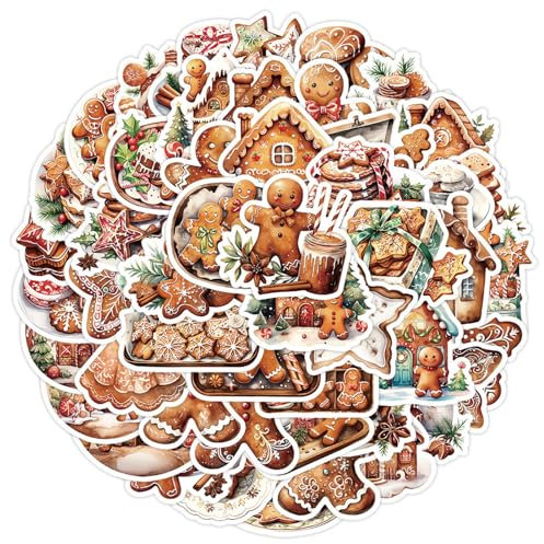 50pcs Adesivi Natalizi Bambini Adesivi Pan di Zenzero di Natale Adesivi Bambini Scrapbooking Decorazione Natalizia per Regalo Pacchetto Libro Valigia (Pan di Zenzeri)
