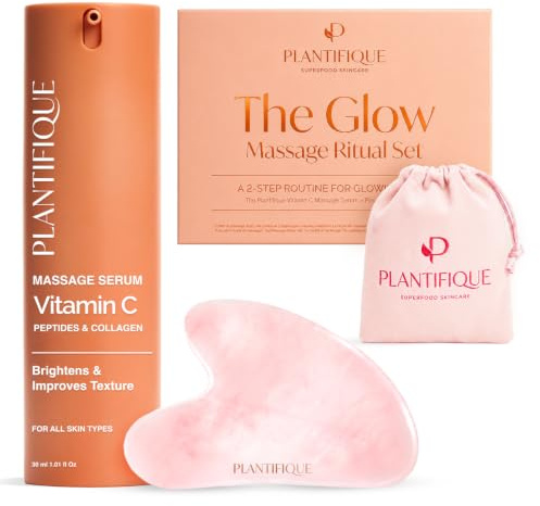 PLANTIFIQUE Massage-Set: Rosenquarz Gua Sha & Vitamin C Serum Koreanische