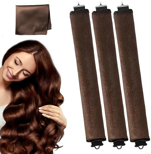 3Pcs Silk Brown Overnight Blowout Curling Set for Long Hair, Lazy DIY Styling Tools for Women