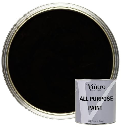 Vintro Paint - All Purpose Paint. Multi-Surface Matt Paint For Indoor/Outdoor use. Wood, Walls, Doors, Cabinets, Metal, Plastic, Masonry, Furniture, Glass, Tiles, Radiators & Pipes. 250ml (Black)