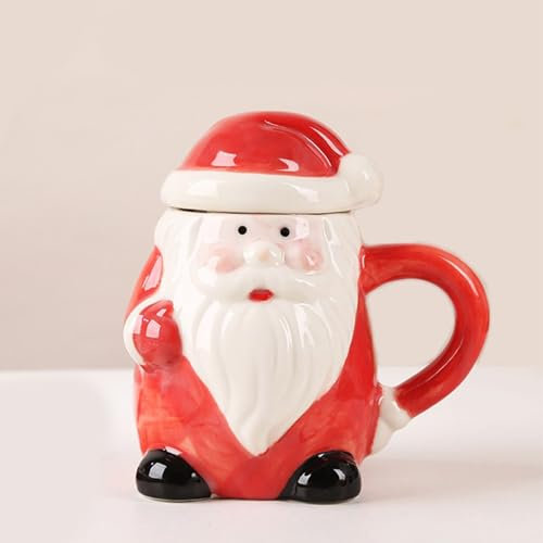 Tasse de Noël 3D en céramique, emballage cadeau, 400 ml, 1 tasse, 1 couvercle, motif de père Noël