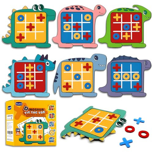 Juego de Tic Tac Toe para Niños,6 Piezas Mini Tic Tac Toe Juego Nueve Cuadrículas,Fieltro Juego de Mesa Juguete, Estilo Dinosaurio, Entrenamiento Educativo de Memoria Juegos de Rompecabezas de Mano