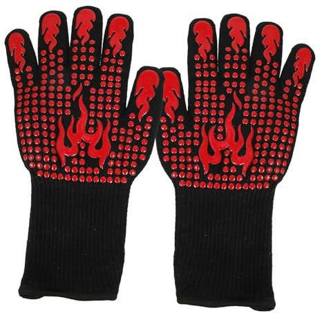 Alipis Heat-resistant Bbq Gloves and Silicone Kitchen Mitts, High-temperature Insulated Red Oven Gloves for Outdoor Camping and Baking, Flame-retardant Protective Cooking Mitts,