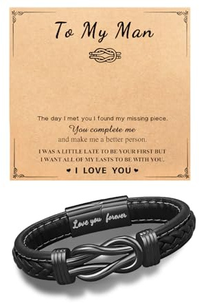 Herrarmband, Läderarmband för män Herrsmycken Läderarmband för män åt honom Pojkvänspresenter Personliga presenter till pojkvänsmake (svart, till min man）