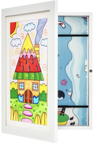 Tel Charme * A4 Bilderrahmen, Kinderzeichnung Rahmen, Kinderkunst Bilderrahmen mit Frontöffnung,weißer Kunstdisplay-Speicherrahmen für die Wand, hält 30 Stück, geeignet für 3D-Bilder, Bastelarbeiten
