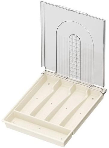 pobowlgarls Range-couverts avec couvercle, boîte à couverts, boîte à couverts, argenterie, séparateur pour cuillères, fourchettes, couteaux, vaisselle, utilisation en extérieur, 35 x 30 x 6 cm (blanc)