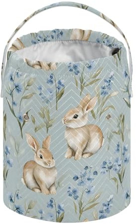 Häkelgarn-Tasche, Vintage-Kaninchen, blaue Blumen, Osterkörbe, Häkel-Organizer, Tasche, Kordelzug, Stricktasche, Garnaufbewahrung, Organizer für Häkeln, Stricken, Zubehör und Zubehör