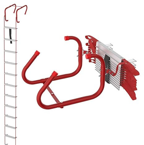 Aufun Feuerfeste Rettungsleiter, Rot Fluchtleiter Strickleiter Notleiter Mehrzweckleiter Notfallsicherheit Tragbar Klettern Rettung Seilleiter für Fenster und Balkon, bis 450 kg (4.5 M / 12 Sprossen)
