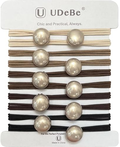 UDeBe Cute Hair Ties with Faux Pearl, 3X Stronger Brown Elastic