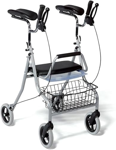 Vermeiren Rollator mit Unterarmauflagen, Leichtgewicht Aluminium, Multifunktionsbremse, abnehmbarer Einkaufskorb, höhenverstellbare Schiebegriffe, bis 120kg
