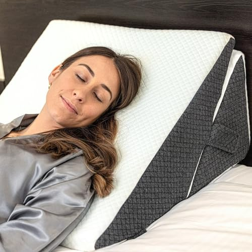 Lundholm Wedge Pillow, Memory Foam with Bamboo Jacquard Cover, Orthopedic Bed Wedge for Back, Leg, Knee Support, Discomfort, Surgery, Reading (White)