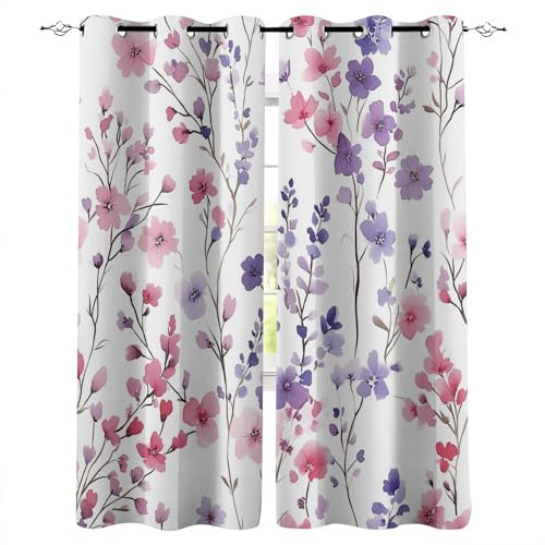 Genérico Cortinas habitacion 100X140cm(HxB Pequeñas Flores De Colores Cortinas acusticas Cortina térmicas con diseño Vintage, poliéster Blackout con Ojales para Dormitorio E24-4-1664