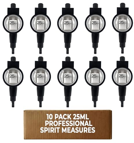 Chabrias Ltd 10 Pack 25ml Spirit Optic Measures Government Stamped Black | UK made and assembled durable plastic with push up non drip action for pubs clubs hotels and home bars bracket not included