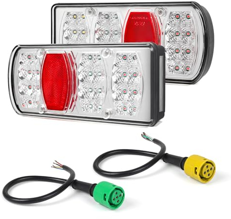 Yuanjoy Set Fanali Posteriori LED Per Rimorchio, Impermeabile Adattatore Spina Di Collegamento 13 Poli Con Cavo Da 0.3 Metri, 12V 24V Kit Illuminazione Rimorchio 13 Poli Con Omologazione E