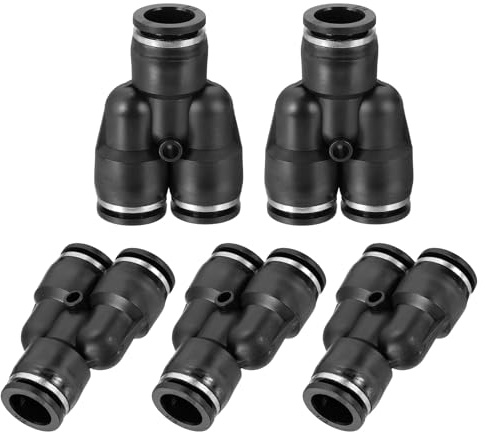 sourcing map 1/2 Inch OD Y Shape Plastic Push to Connect Fittings 3 Ways Tube Connect Push Tube Fit Pneumatic Quick Fittings for Water Oil Gas Hose Pipe, Black Pack of 5