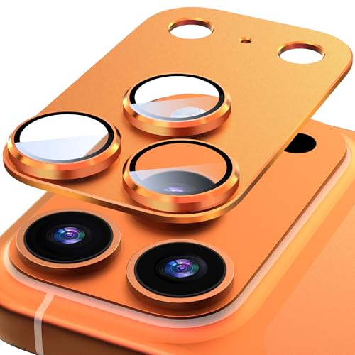 Diruite Protection Camera pour iPhone 17 Pro Protection Appareil Photo | Verre Trempé 9H HD,Alliage D'aluminium Anti Rayures,Gardez le Tir Original,Forte Adsorption,Assemblage Facile,Orange cosmique