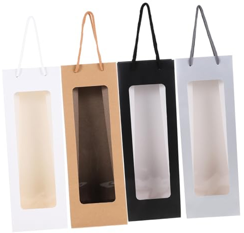 Angoily 4 Stück Teiliges Transparente Weinflaschentaschen aus Papier mit Griff Stabile Tragetaschen für Wein Bier Brandy und Whiskeyflaschen Praktische Geschenktüten für Flaschen