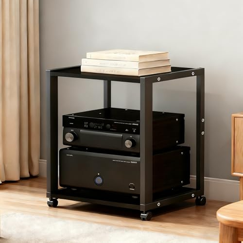 SOFACHEN Mobiletto HiFi Rack Audio a 2/3 Ripiani, Av Tower Media Stand Supporto con Ruote Universali, Piccolo mobiletto Stereo e Supporti Audio-Video per Ufficio, Soggiorno(Style 1)