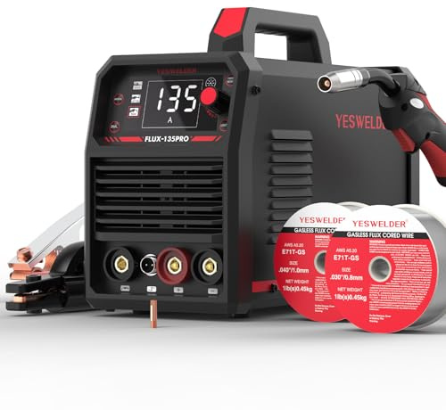 YESWELDER 135Amp Soldador de Hilo sin gas 230V Soldadora MIG Flux Core MIG/Lift TIG/ARC 3 en 1 Soldador Gran Pantalla Digital LED con Alambre de Soldadura 2 Paquetes