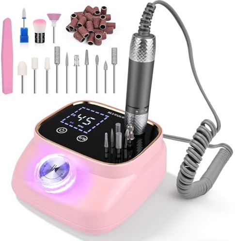 PUTINEI Ponceuse pour Ongles Professionnelle 45000 RPM,12 en 1 Lime à Ongle Electrique Silencieux,Ponceuse Ongles Portable avec Écran LCD & Support, pour Les en Acrylique et en Gel
