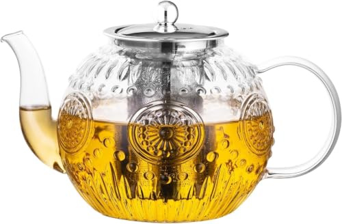 1500ml Theiere Avec Infuseur, Théières en Verre Borosilicate, Classique Anti-Goutte et bec Théière Lavable au Lave-Vaisselle pour Cuisinière le Thé en Vrac Parfumé aux Fruits et les Boissons