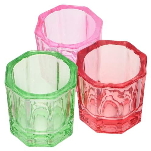 IMIKEYA 3Pcs Octagonal Glass Nail Dappen Dishes Set for Manicure Colored Nail Art Powder and Liquid Holder Cups Salon Supplies for Brush Washing and Extension