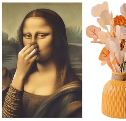 Poster divertente Mona Lisa, 50 x 70 cm, vintage, Mona Lisa Toilette da bagno, immagine Monalisa che tiene il naso, per ristorante, hotel, giardino, festa del Ringraziamento, casa, camera