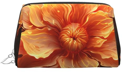 PU Leather Makeup Bag Travel Cosmetic Bags Waterproof Large Capacity Toiletry Organizer with Zipper, Cute Portable Pouch Flame Flower Toiletry Bag Make Up Bag for Women, Silver, One Size