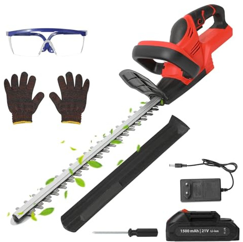 Tamaño de seto batería, cortasetos inalámbrico de 21 V, con batería de 7500 mAh y cargador rápido, doble cuchilla de corte, para poda de arbustos, mantenimiento de jardín (2 baterías)